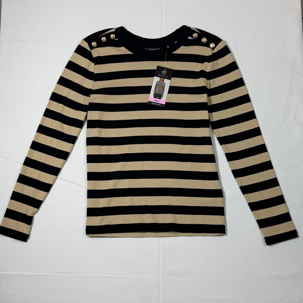 Rafaella Black And Beige Striped Long-sleeve Top Size Small